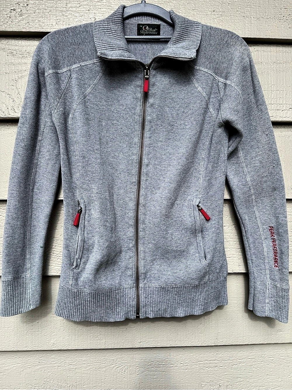 Peak Performance Full Zip 100% Cotton Varsity Cardigan Outdoor Layer Gray XS